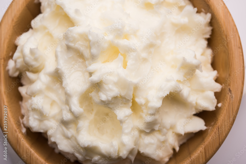 Homemade white Butter or Makhan/Makkhan in Hindi, served in a bowl. selective focus Homemade white Butter or Makhan/Makkhan in Hindi, served in a bowl. selective focus