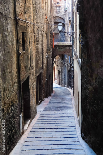Perugia  Italy. Beautiful old street in historic center of Perugia.