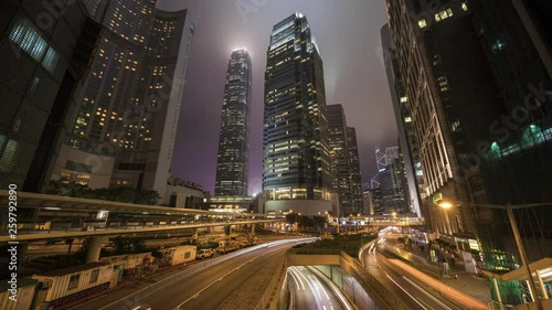 Street road light traffic in Hong Kong at night