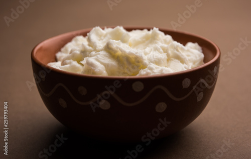 Homemade white Butter or Makhan/Makkhan in Hindi, served in a bowl. selective focus