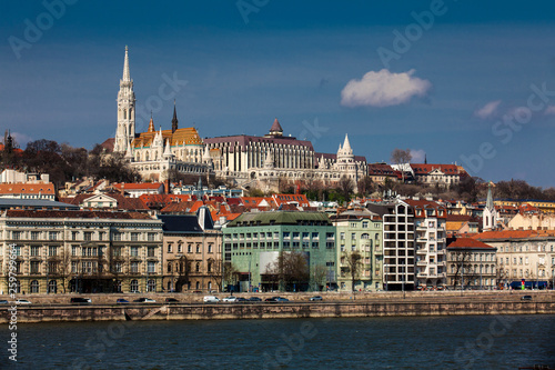 View of the Buda bank of the Danube river at Budapest city in a beautiful early spring day