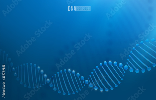 DNA science technology vector background for biomedical, health, chemistry design. Chromosome concept. 3D style pattern in dark blue color