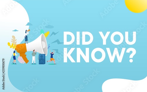 Did you know word vector illustration concept, people with megaphone shout out on megaphone and give information,  can use for, landing page, template, ui, web, homepage, poster, banner, flyer