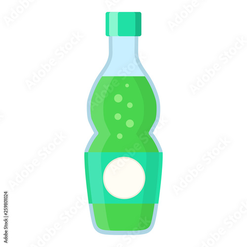 Bottle with mint water in cartoon flat style on white, stock vector illustration