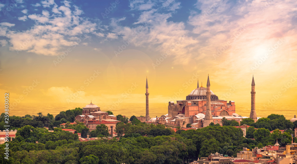 The Hagia Sophia (Ayasofya) in Istanbul Turkey shot at sunset