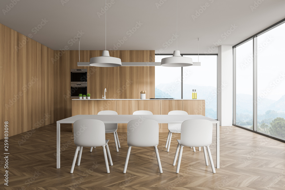 Modern corner style kitchen interior in skyscraper. City veiw window. Modern corner style kitchen interior in skyscraper. City veiw window.