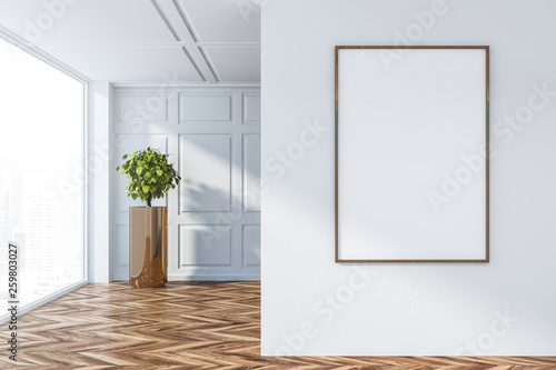 Empty room interior with white wall poster