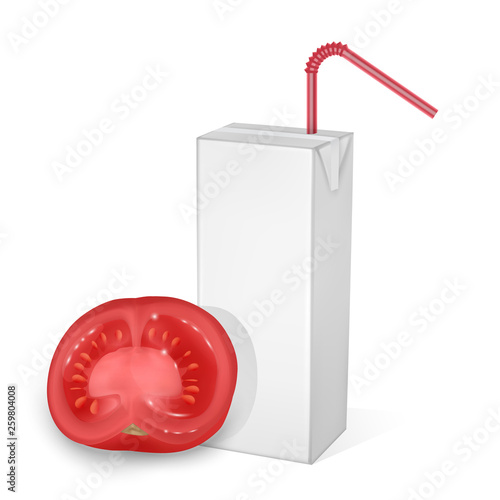 The carton packages of tomato juice, isolated on light background. carton packages, White pack Mockup, Realistic template of vector illustration