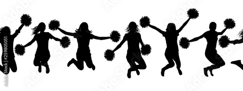 Seamless pattern of jumping girls with pom-pom (cheerleaders) silhouettes. Vector illustration