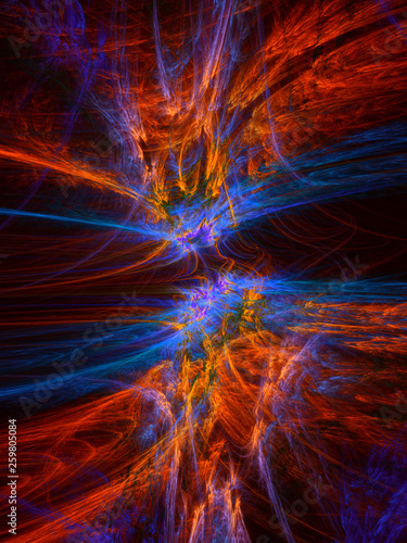 Scientific abstract 3d illustration. Thermonuclear energy. Blast of energy.