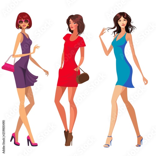 women in colorful suit and fashion. vector illustration