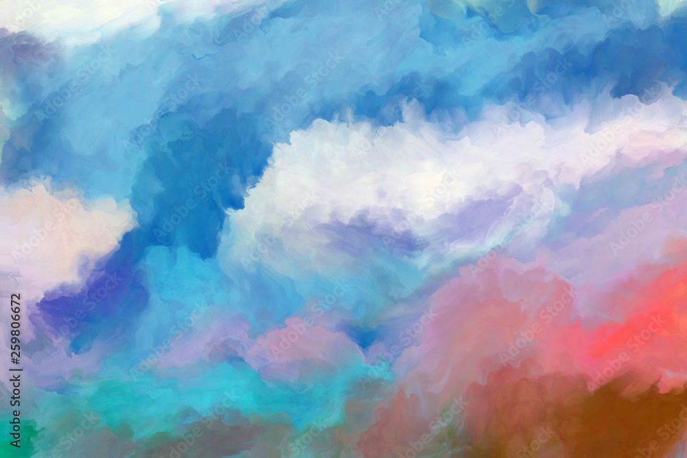 Artistic illustration. Cloudy sky. Sunset. Digital Painting.