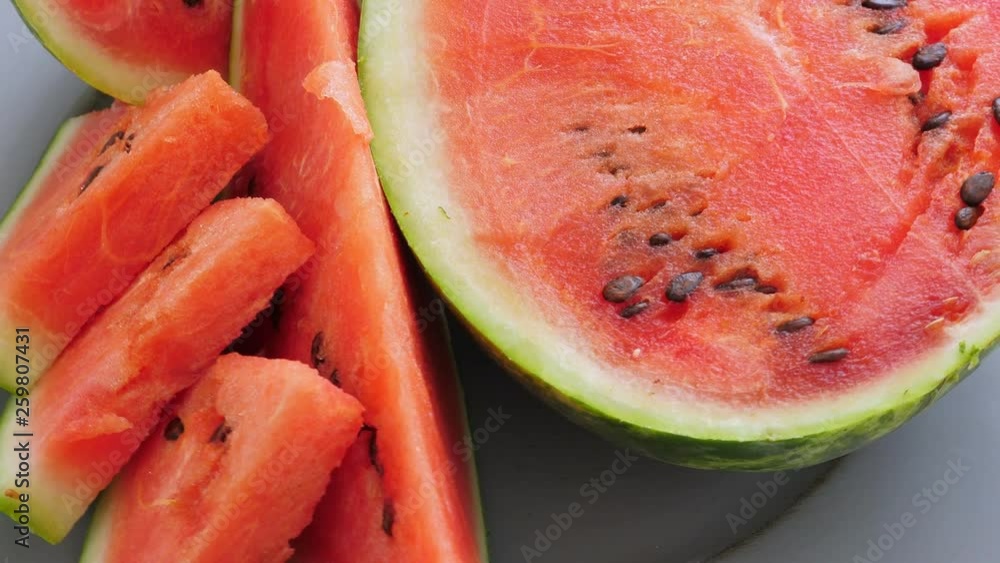 Ripe red watermelon rotating. Closeup Ripe red watermelon rotating. Closeup