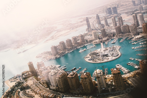 Doha, the capital of the state of Qatar. View from the airplane window.