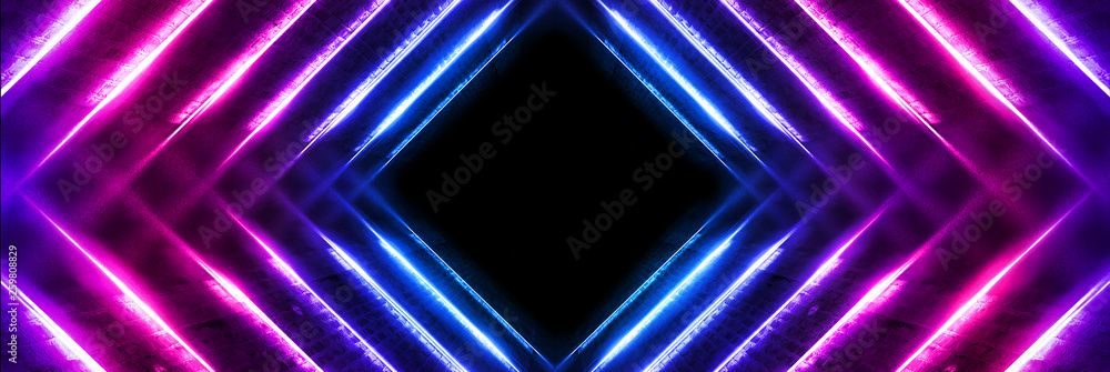 Dark tunnel with neon lights, lines, spotlights. Abste dark background with neon. Dark tunnel with neon lights, lines, spotlights. Abste dark background with neon.