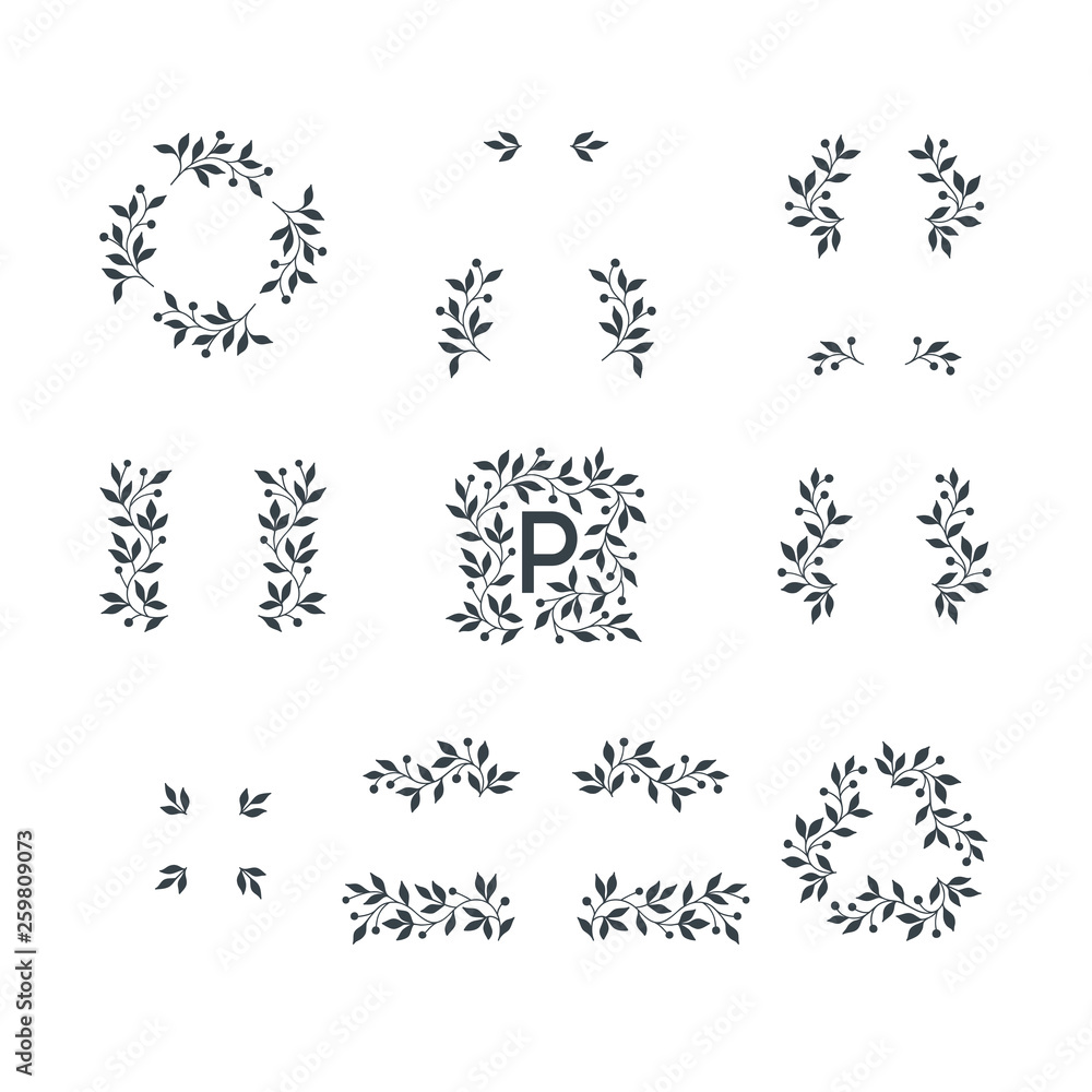 Set of hand drawn vector floral elements. Set of hand drawn vector floral elements.