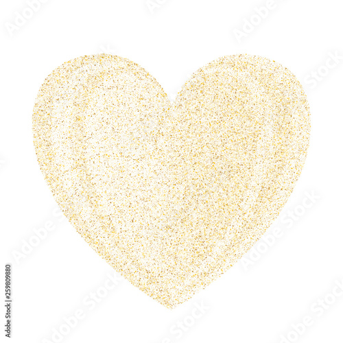 Gold sparkles glitter dust metallic confetti heart vector background.