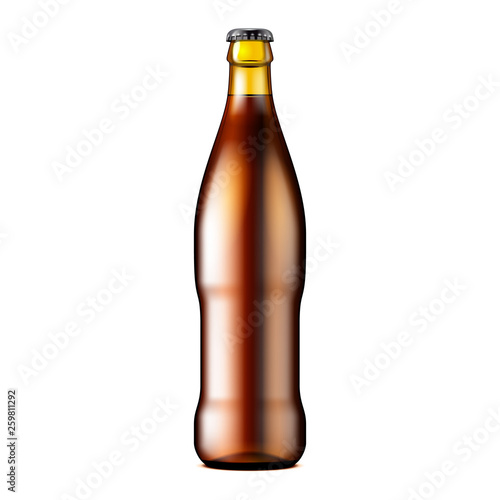Glass Beer Lemonade Cola Clean Bottle Brown. Carbonated Soft Drink. Mock Up Template. Illustration Isolated On White Background. Ready For Your Design. Product Packaging. Vector EPS10