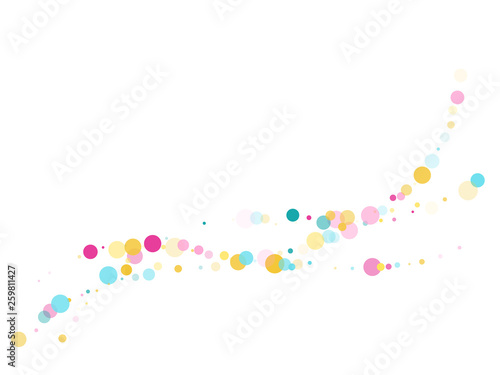 Memphis round confetti festive background in cyan blue, pink and yellow. Childish pattern vector.