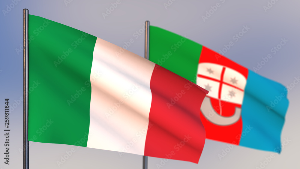 Fototapeta premium Liguria 3D flag waving in wind.