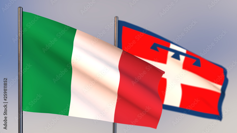 Fototapeta premium Piedmont 3D flag waving in wind.