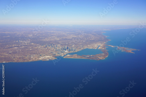 Photography Aerial landscape view of the city of Toronto skyline and Lake Ontario in Ontario