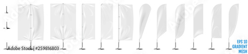 Realistic white banner flags 3d mockup.