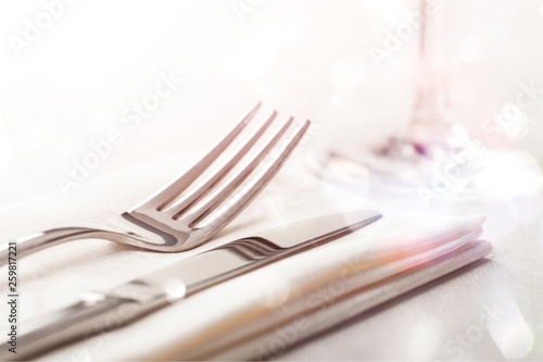 Table Setting with Fork and Knife on Napkin
