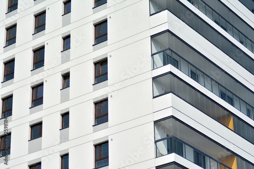 Modern european complex of apartment buildings. Fragment of a modern residential apartment building.