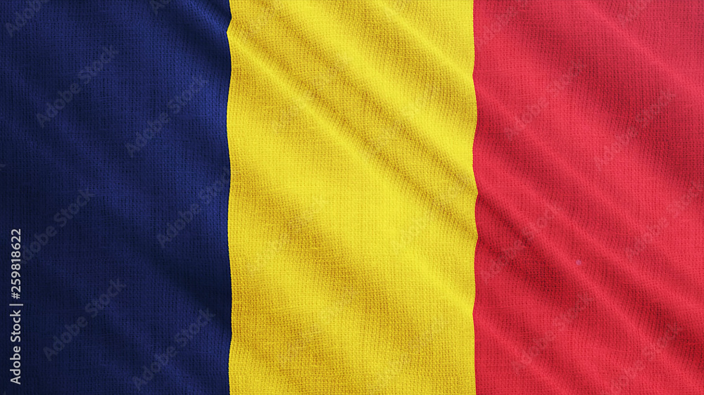 Chad flag is waving 3D illustration. Symbol of Chadian national on fabric cloth 3D rendering in full perspective.