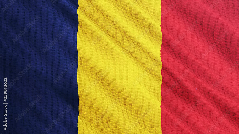 Obraz premium Chad flag is waving 3D illustration. Symbol of Chadian national on fabric cloth 3D rendering in full perspective.