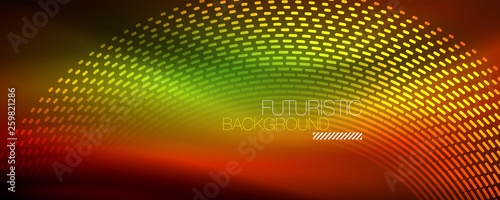 Glowing light particles in dark neon space, magic glow shiny abstract background