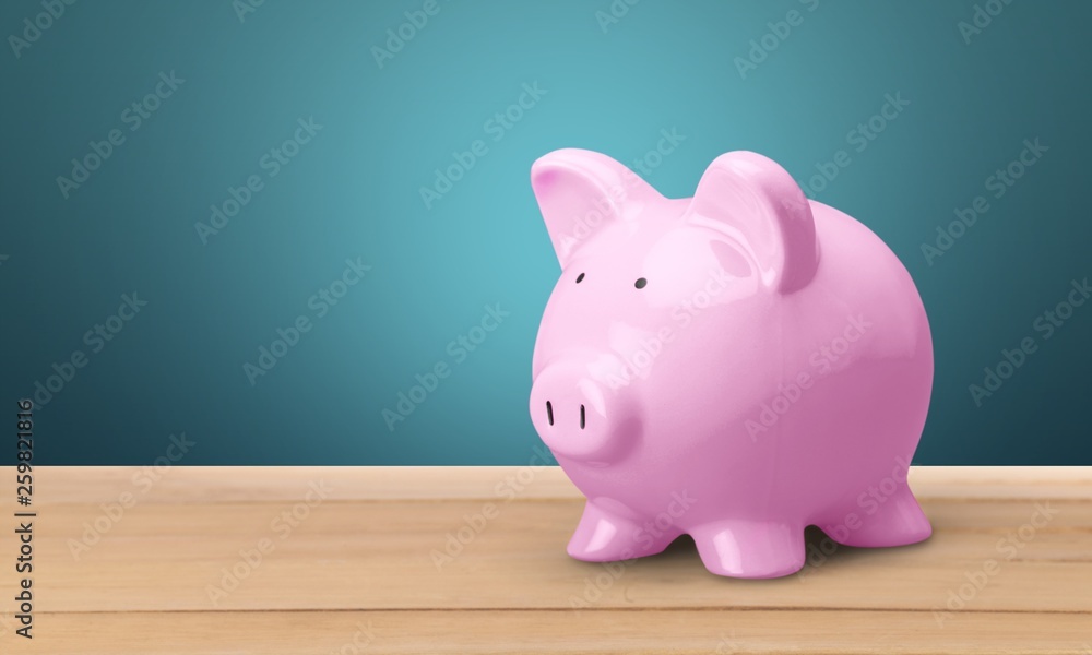 Piggy bank and money on background Piggy bank and money on background