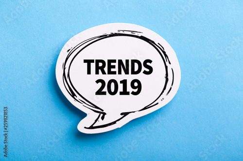 Trends 2019 Speech Bubble Isolated On Blue