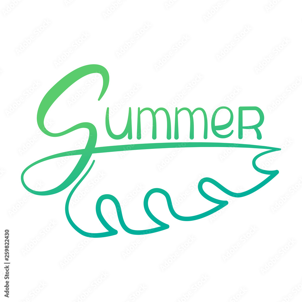 Obraz premium Summer lettering with outline drawn jungle plant monstera