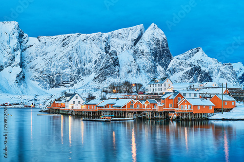 Landscape of Norway lofotens - Sakrisoy before the sunrise photo