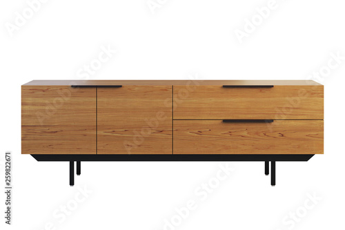Wooden sideboard with retractable shelves. 3d render photo
