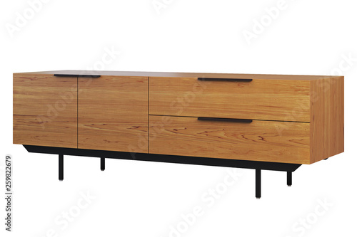 Schilderij op canvas Wooden sideboard with retractable shelves. 3d render