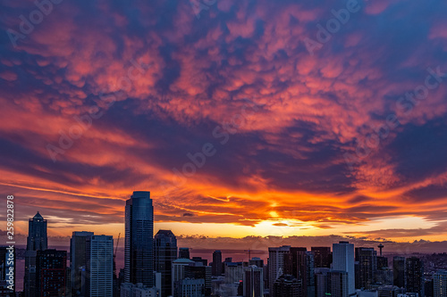 Sunset above downtown of Seattle  WA