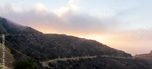 los angeles hillside hiking trail at dawn