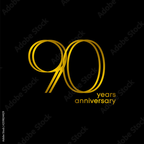 90 Years Anniversary Gold Black Vector Template Design Illustration
