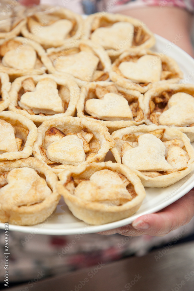 tray of apple tart pasty with a heart shape tray of apple tart pasty with a heart shape