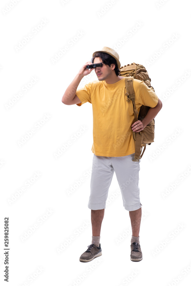 Young handsome tourist isolated on white Young handsome tourist isolated on white