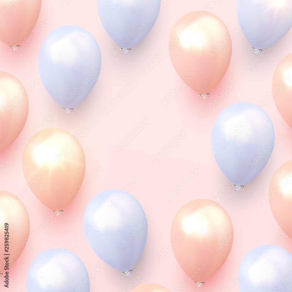 Celebrate background with festive realistic balloons with ribbon.