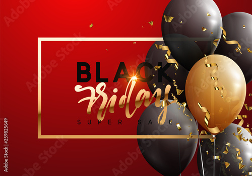 Black friday, sale banner background with balloons