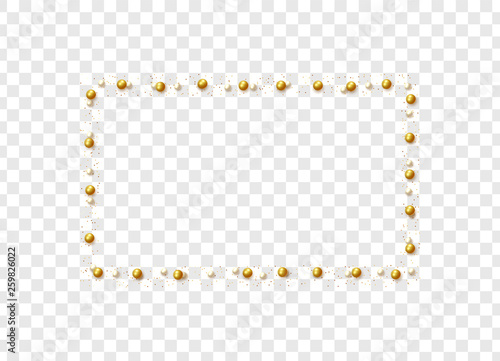 Gold round beads and pearls isolated on a transparent background.