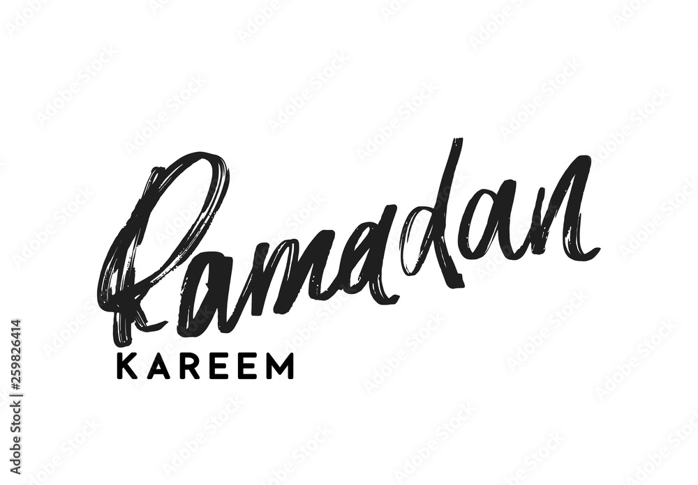 Ramadan Kareem manuscript handwriting. Text black Lettering calligraphy
