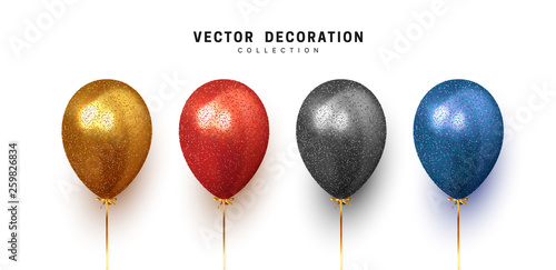 Balloon isolated colorful. realistic baloon gold, black and red, blue
