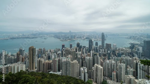 Wallpaper Mural HONG KONG, CHINA - APRIL 2, 2019: 4K Cinematic Time Lapse Footage of Victoria Harbour taken from The Peak in Hong Kong during cloudy day. Torontodigital.ca