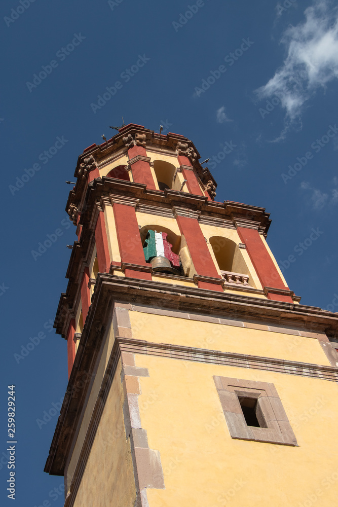 A heritage cathedral bell tower in Queretaro Mexico